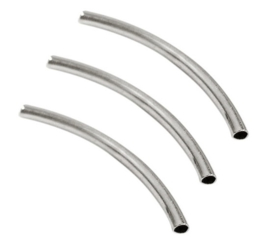 Tube kraal - gebogen buisje - zilverkleur metaal - lengte 50mm - 5 stuks