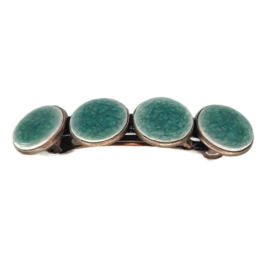 Haarknip Brons met 4 porcelein cabochons Zeegroen