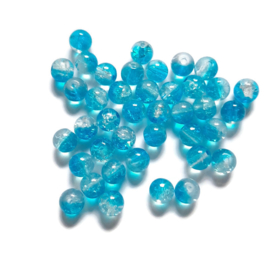 Glaskraal Crackle rond - 6mm - Duo Kristal Turquoise - 15 stuks