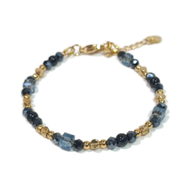 Armband Donkerblauwe Glaskralen en Goudkleur Hematiet