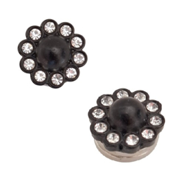 Mini Broche met Magneet - Zwart met Strass - 13mm