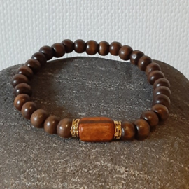 Heren / Jongens Armband van 8mm Kralen Bruin Hout - 20cm