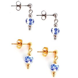 RVS Oorknopjes met Porcelein Hangertjes