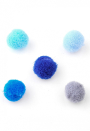 Pompon Balletjes - Bedels - Stof - Blauw Grijs Mix -10mm - 20 stuks