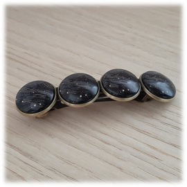 Haarknip brons met 4 cabochons - zwart wit goud decoratie - boogjes/golfjes