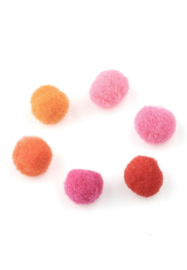 Pompon Balletjes - Bedels – Stof - Roze Rood Oranje Mix -10mm - 20 stuks