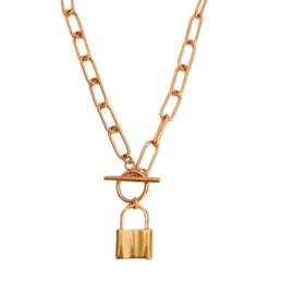 Paperclip Schakelketting met Hangslotje - Stainless Steel