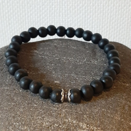 Heren / Jongens Armband van 8mm Kralen Zwarte Kralen Hout - 20cm