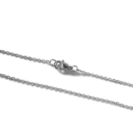 Stainless Steel Ketting met Platte Ovale Schakel - Zilverkleur - 45cm