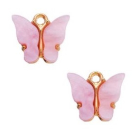 Bedel Vlinder Licht Roze / Goudkleur 15x13mm