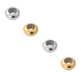 Stopper kraal met rubbertje  8x4mm - goudkleur of zilverkleur