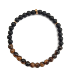 Natuursteen Herenarmband Matte Zwart Agaat en Bruin Tijgeroog - 20,5cm