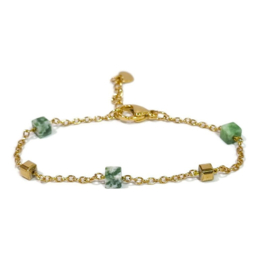 Stainless steel Armband Goudkleur met Groene Jaspis