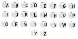Letterkralen vierkant wit met zwarte letters - kunststof -  6x6mm - hele alfabet of per letter