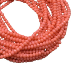 Facet Glaskralen 4 x 3 mm Koraalrood Opaque Rondel - 25 stuks
