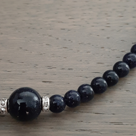 Halsketting van 6mm Donkerblauwe Goudsteen Kralen met Zilverkleur Slotje