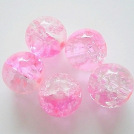 Glaskraal Crackle rond 10mm – Duo Kristal Roze - 10 stuks