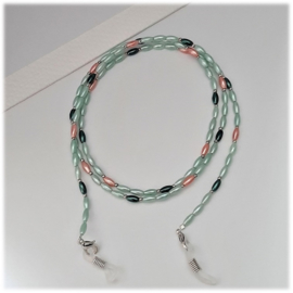 Brillenketting - Groene en Zalmroze Rijstkraaltjes - 70cm