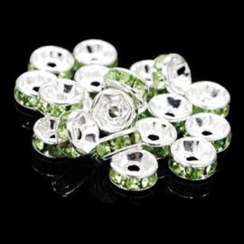 Strass Rondellen kristal - Silver Plated -  6mm - Gras Groen - 10 stuks