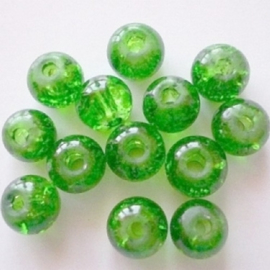 Glaskraal Crackle rond 6mm – Groen - 15 stuks