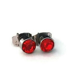 Stainless steel oorsteker met zirkonia - 5mm - rood