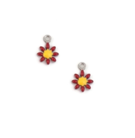 RVS Zilverkleur Emaille Hangers Bloem - 10x7mm