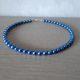 Halsketting van 8mm Jeans Blauwe Glasparels - 45.5cm