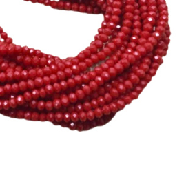 Facet Glaskralen 4 x 3 mm Rood Opaque Rondel - 25 stuks