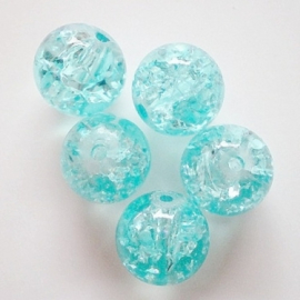 Glaskraal Crackle rond 10mm – Aquablauw - 5 stuks