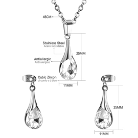 RVS Sieraden set Halsketting met Zirkonia Hanger + Oorstekers