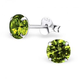 Zilveren Oorknopjes met Peridot Groen Zirkiona 6mm