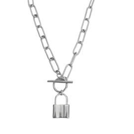 Paperclip Schakelketting met Hangslotje - Stainless Steel