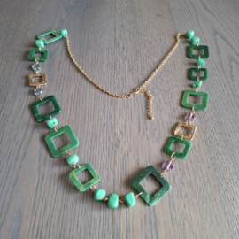 Lange Halsketting Groen met Goudkleur accenten - 105cm