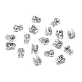 Kalotjes voor bolletjesketting - Rhodiumkleur -  1.2/1.5mm en 2.0 / 2.4mm - 25 stuks