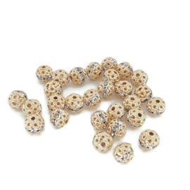 Filigraan kralen 6mm met strass Goudkleur 10 stuks