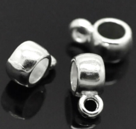 Kraal met oogje – Zilverkleur metaal 9x6x3 gat 3mm - 5 stuks