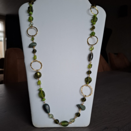 Lange Halsketting Groen met Goudkleur accenten - 100cm