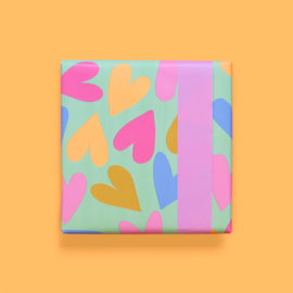 Cadeaupapier rol | Big Hearts Mint - Pink  | 30 cm x 2 meter