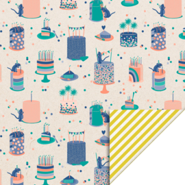 Cadeaupapier rol | Birthday Cake - Stripe Summer Yellow | 30 cm x 2 meter