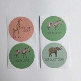 Sticker | Jungle kind Nederland (giraf, olifant en zebra) | mint, groen en roze | 9 stuks