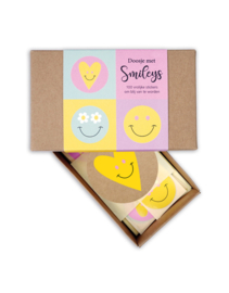 Sticker rond | smiley in een doosje diverse formaten | 100 stuks