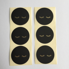 Sticker rond | oogjes zwart met goud folie | 10 stuks
