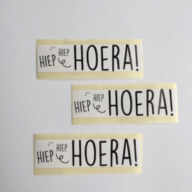 Sticker rechthoek | Hiep Hiep Hoera! | zwart / wit |10 stuks