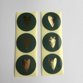 Sticker hart | groen/goud | 10 stuks