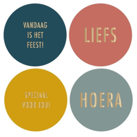 Stickers Multi |tekst goud (liefs, hoera, vandaag is het feest, speciaal voor jou) | 8 stuks