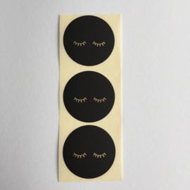 Sticker rond | oogjes zwart met goud folie | 10 stuks