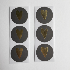 Sticker hart | zwart met gouden hartje | 10 stuks