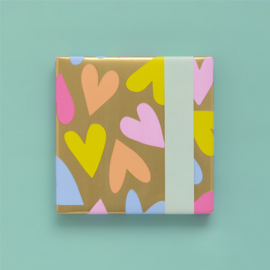 Cadeaupapier rol | Big Hearts Gold Happy - Pistache  | 30 cm x 2 meter