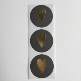 Sticker hart | zwart met gouden hartje | 10 stuks