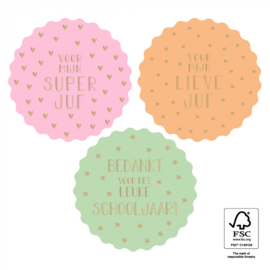 Sticker rond | Bedank sticker juffen en schooljaar | 10 stuks